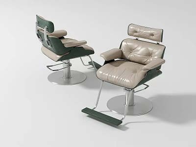 Modern Green and Beige Leather Massage Chair with Metal Swivel Base and Footrest 3d model