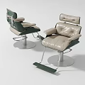 Modern Green and Beige Leather Massage Chair with Metal Swivel Base and Footrest