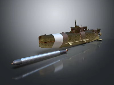 Whale Shaped Submarine Model With Torpedo On Display Stand 3d model