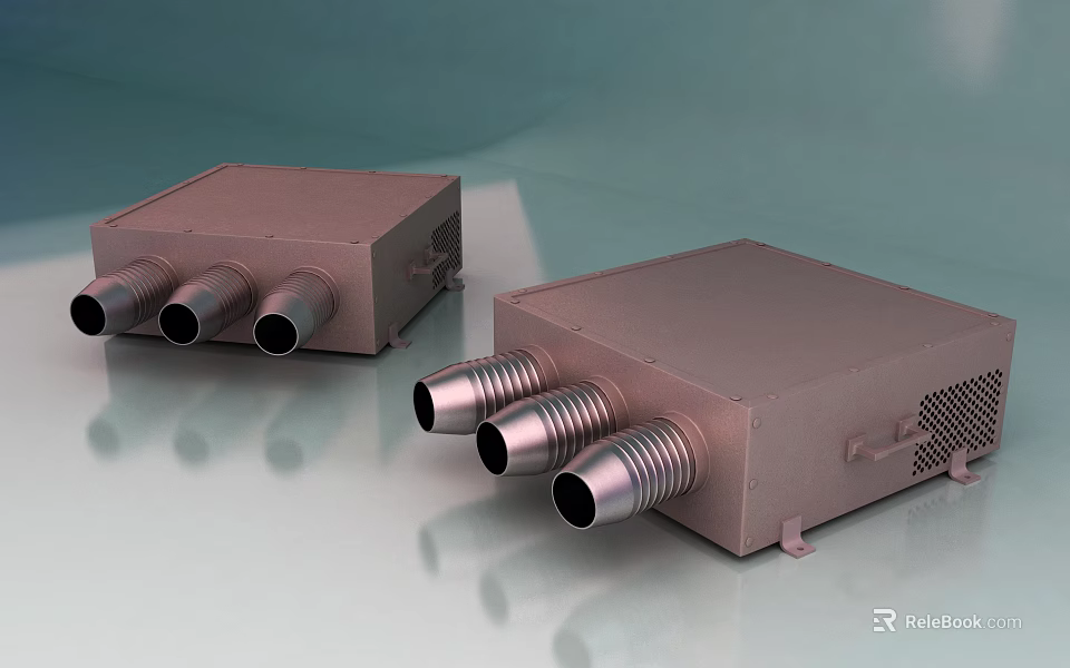 Industrial Equipment with Stainless Steel Casing and Three Exhaust Tubes for Industrial Use 3d model 