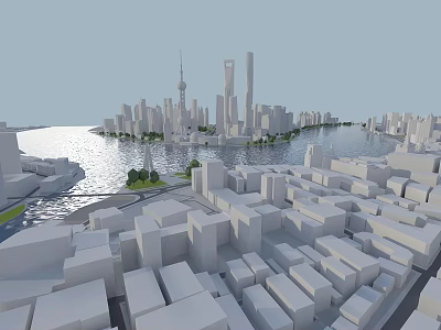 3D Urban Cityscape Model With Skyscrapers Waterfront And Low Rise Buildings 3d model