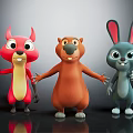 Cute 3D Cartoon Animal Characters Squirrel Beaver Rabbit With Friendly Expressions 3d model