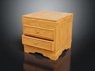 Natural Wooden Nightstand With Two Drawers And Simple Design Drawer Handles 3d model