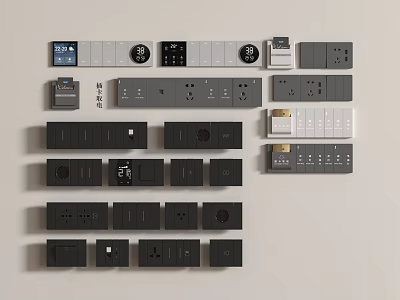 Modern Switch Panels in Gray Black White with Multiple Styles and Functional Designs 3d model
