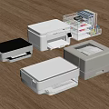 Modern White Office Appliances Including Printers Scanners And Desktop Storage Box With Stationery