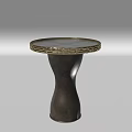 Elegant Round Glass Top Side Table With Gold Metal Frame And Dark Base 3d model