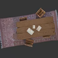 Wooden Long Table and Chairs Set with Papers on Top Placed on Pink Carpet