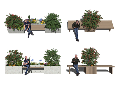 Modern Outdoor Chair Landscape Chair Public Chair Plant Potted Plant 3d model