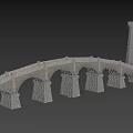 Classic Stone Bridge With Twin Towers And Multiple Arches Structure Design 3d model