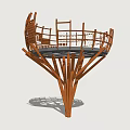 Circular Wooden Platform With Glass Skylight And Surrounding Railings Structure