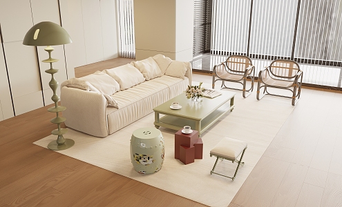 Quiet Sofa Tea Table Combination Cream Sofa Combination 3d model