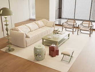 Quiet Sofa Tea Table Combination Cream Sofa Combination 3d model