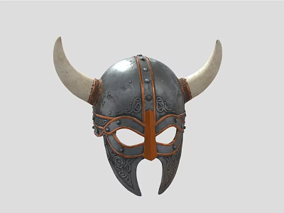 Traditional Viking Warrior Weapon Helmet With Metal Build Horns And Decorative Carvings 3d model
