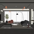 Modern Living Room Interior Design With Black Sofa Brown Armchair Floor Lamp And Sliding Blinds