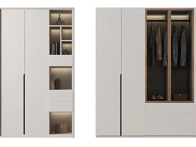 Modern Wardrobe Interior Design With Open Shelves Glass Doors Hanging Clothes And Drawers 3d model