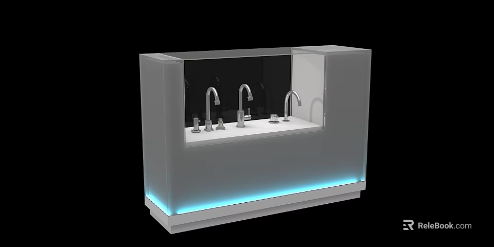 Contemporary Display Shelf with Glass Front Blue LED Lighting and Faucet 3d model 