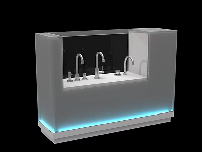 Contemporary Display Shelf with Glass Front Blue LED Lighting and Faucet 3d model