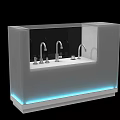 Contemporary Display Shelf with Glass Front Blue LED Lighting and Faucet