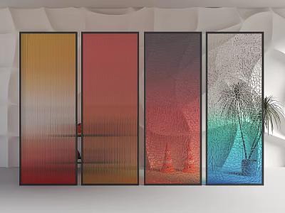 Modern Gradient Room Dividers with Textured Panels and Palm Plant Accent 3d model