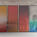 Modern Gradient Room Dividers with Textured Panels and Palm Plant Accent