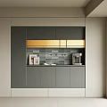Modern Sideboard With Gray Cabinets Gold Accent Wall Tiles And Coffee Machine 3d model