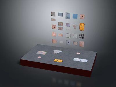 Assorted Colored Decorative Tiles Display On Stand With Various Shapes And Patterns 3d model