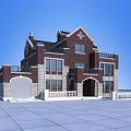 Classic Multi Story Detached Villa With Red Brick Exterior Gray Roof And Balconies