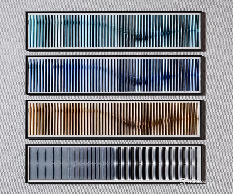 Three Abstract Wall Art Pieces Featuring Vertical Stripes In Blue Brown Gray Tones 3d model 