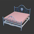 Elegant White Iron Double Bed Frame With Curved Scroll Designs And Pink Mattress