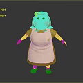 3D Model Elderly Woman Character With Checkered Apron Brown Shoes And Plump Figure