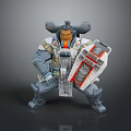 Futuristic Warrior In Armored Suit With Mechanical Shield And Weapon Standing Pose 3d model