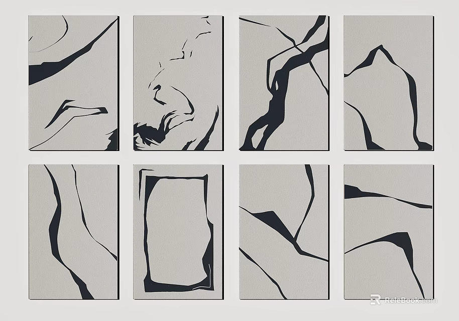 Modern Square Rugs With Abstract Black Curved Line Patterns In Gray Tone 3d model