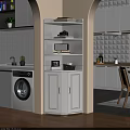 Modern Minimalist Corner Storage Cabinet With Multiple Shelves And Cabinet Doors
