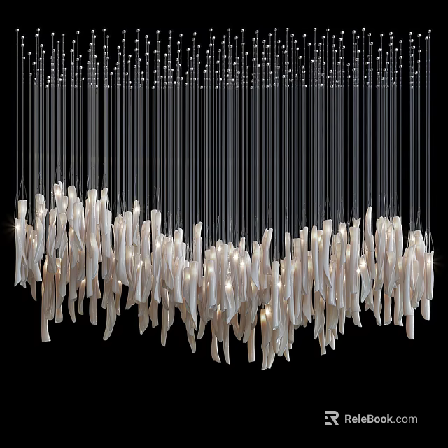 Unique Shaped Pendant Lamp With Slim Hanging White Elements And Soft Lighting 3d model 