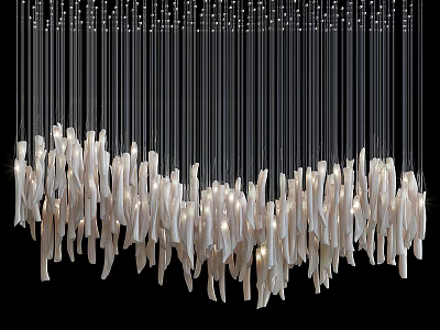 Unique Shaped Pendant Lamp With Slim Hanging White Elements And Soft Lighting 3d model