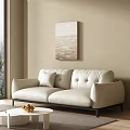 Warm Minimalist Living Room Interior With Comfortable White Leather Sofa And Elegant Abstract Wall Decor
