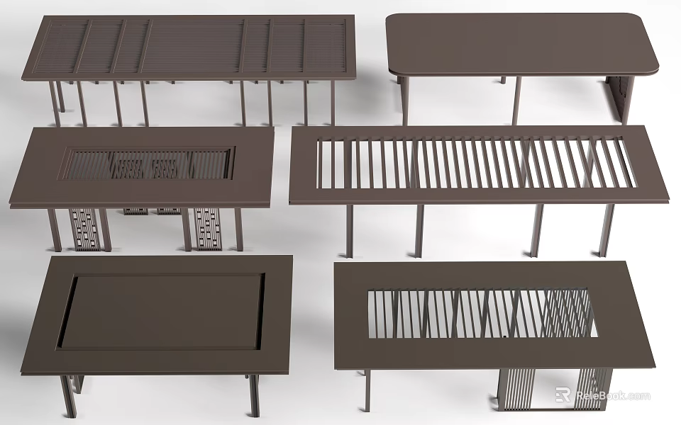 Modern Outdoor Pergola Designs With Metal Frame Slatted Roof And Structures 3d model 