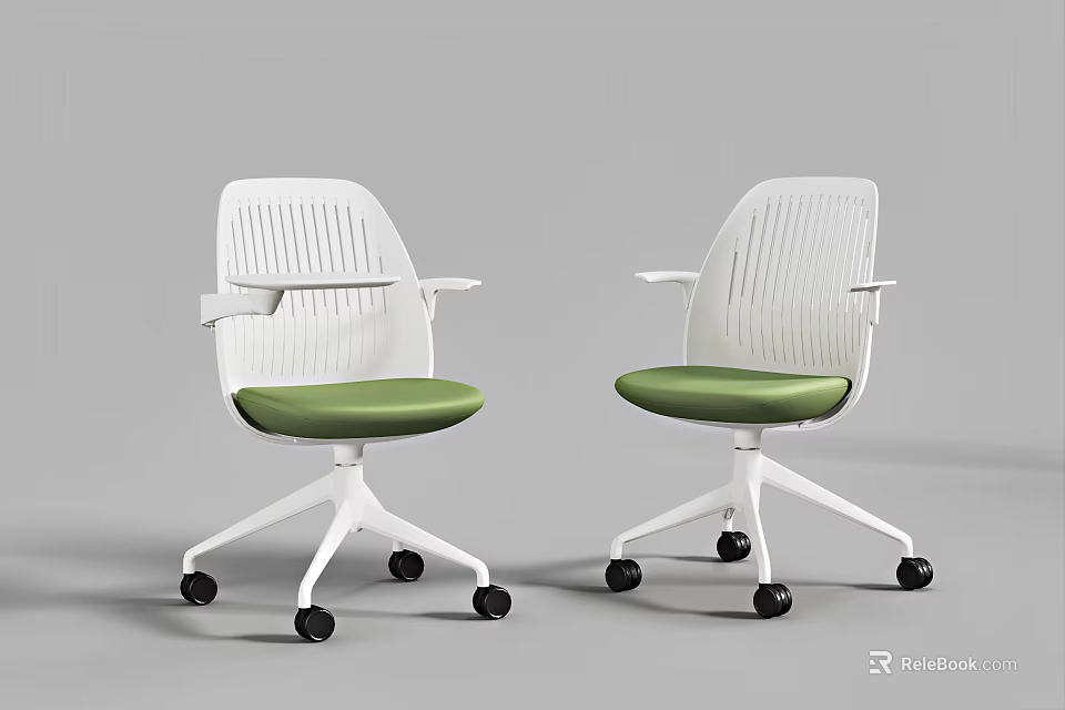 Modern Office Chairs With White Frame Green Seat Cushion And Wheels 3d model 