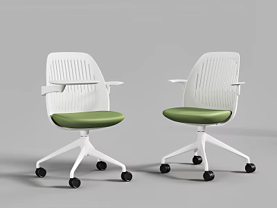 Modern Office Chairs With White Frame Green Seat Cushion And Wheels 3d model