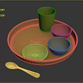 Elegant Golden Metal Tableware Set With Tray Cup Bowls And Spoon