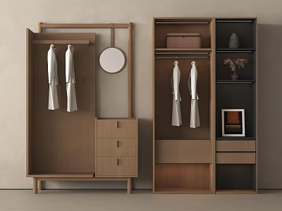 Modern Minimalist Wardrobe Design With Hanging Area Drawers Mirror And Open Shelves 3d model