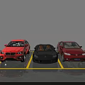 Parking Lot With Multiple Different Colored Cars Yellow Lines And Gray Floor