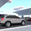 Covered Parking Lot with Well Arranged Cars Under Blue Sky and White Clouds