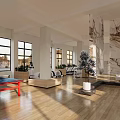 Spacious Fitness Studio With Red Ping Pong Table Exercise Equipment Large Windows And Wooden Floor