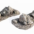 Natural Stone And Wood Decorative Pieces With Textured Surfaces And Moss Details