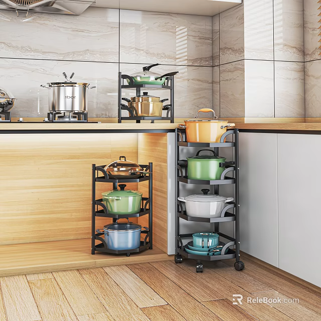Sturdy Metal Bathroom Cabinet Rack With Open Multi tier Storage And Rolling Wheels 3d model 