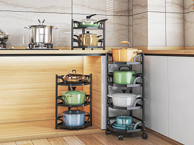 Sturdy Metal Bathroom Cabinet Rack With Open Multi tier Storage And Rolling Wheels 3d model