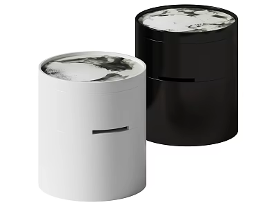 Elegant Modern Bedside Tables With White And Black Cylindrical Design Marble Top And Storage Drawer 3d model