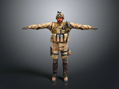 Military Tactical Figure In Camouflage Uniform With Helmet And Arms Outstretched 3d model
