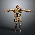 Military Tactical Figure In Camouflage Uniform With Helmet And Arms Outstretched